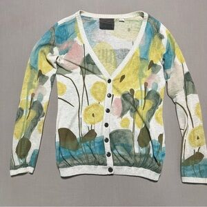 Anthropologie Guinevere Floral Print Button Front Cardigan Sweater XS